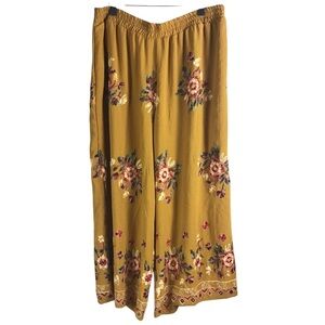 Liv Los Angeles Mustard Boho Embroidered Wide Leg Palazzo Pants Size 3X